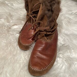 Brown Leather and Suede Fur-Lined Boots